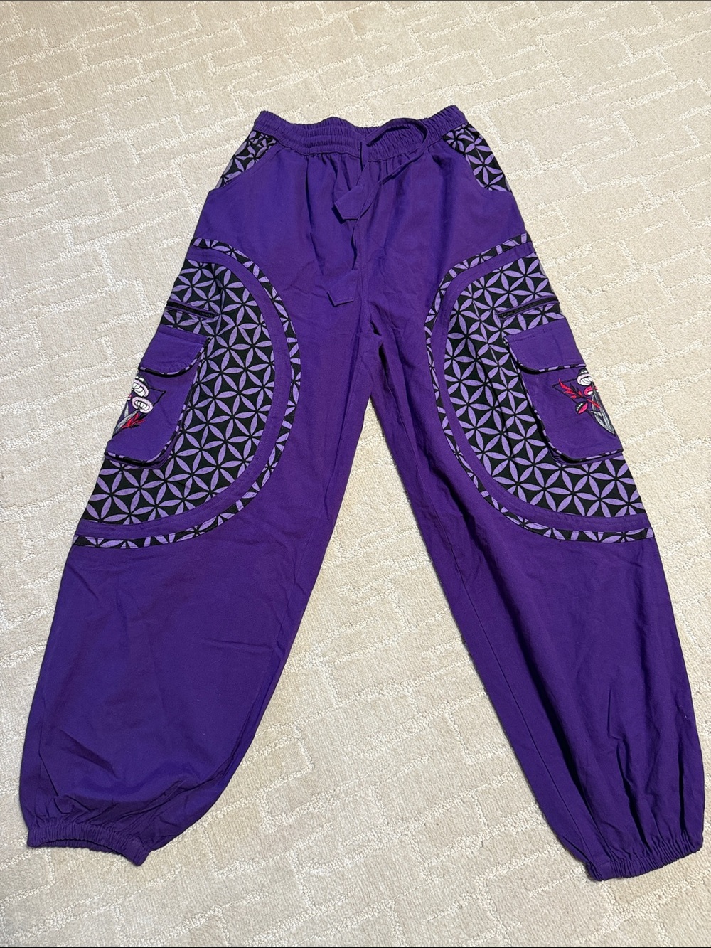 Bohemian Purple Cargo Harem Joggers